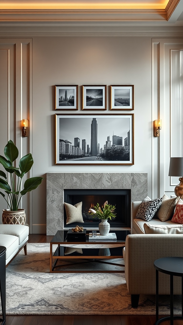 20 Stunning Ideas to Transform Your Living Room with Art Deco Flair - 18. Fabulous Framed Photographs as Art