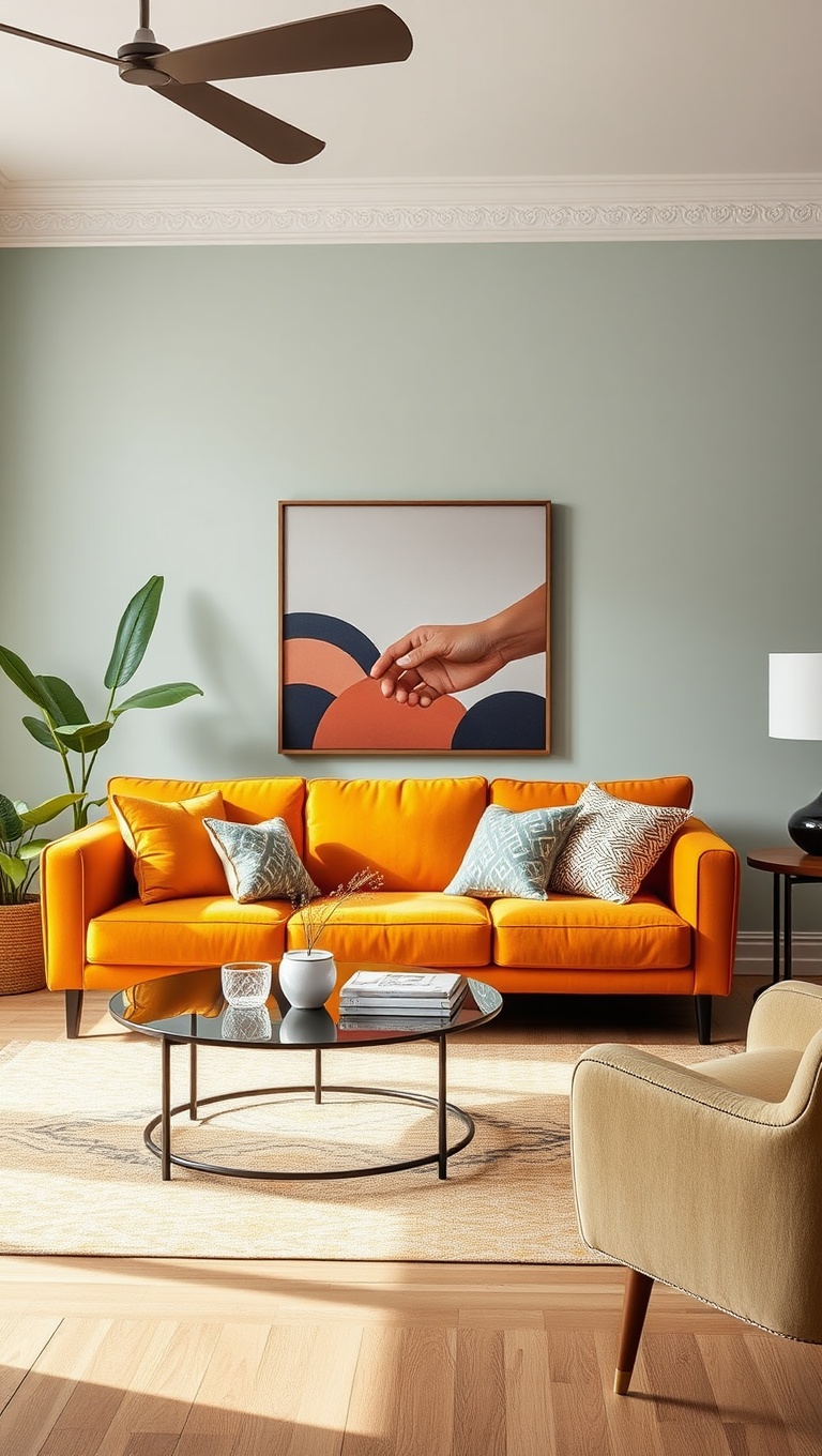 20 Bright and Cheerful Living Room Ideas to Spark Joy - 12. Choose a Statement Sofa in a Bold Hue