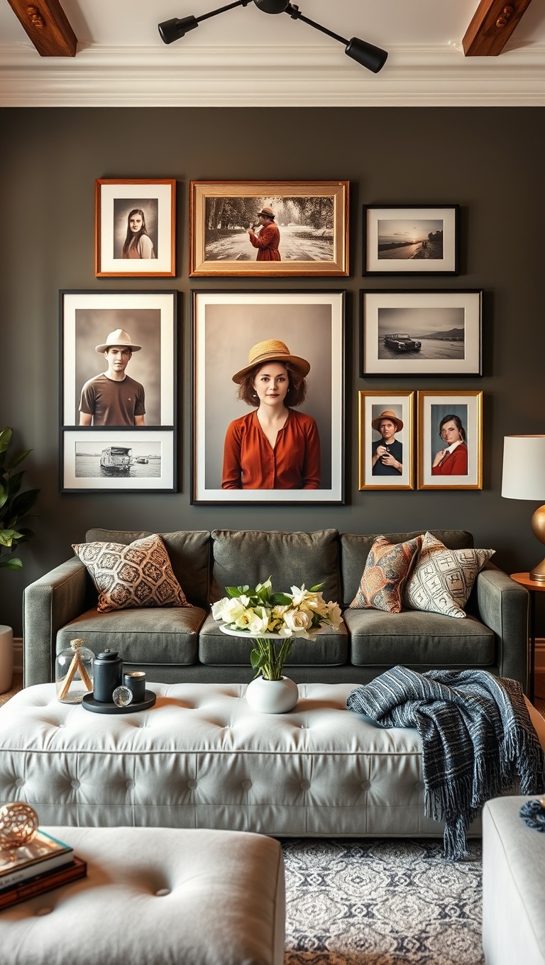 20 Fun Ideas to Create an Eclectic Gallery Wall in Your Living Room - Add Personal Photos