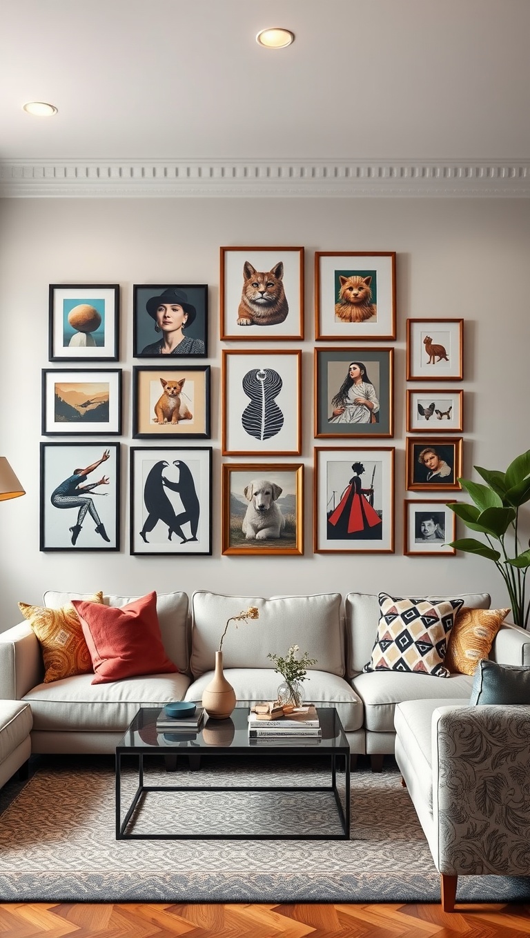 20 Fun Ideas to Create an Eclectic Gallery Wall in Your Living Room - Include 3D Objects