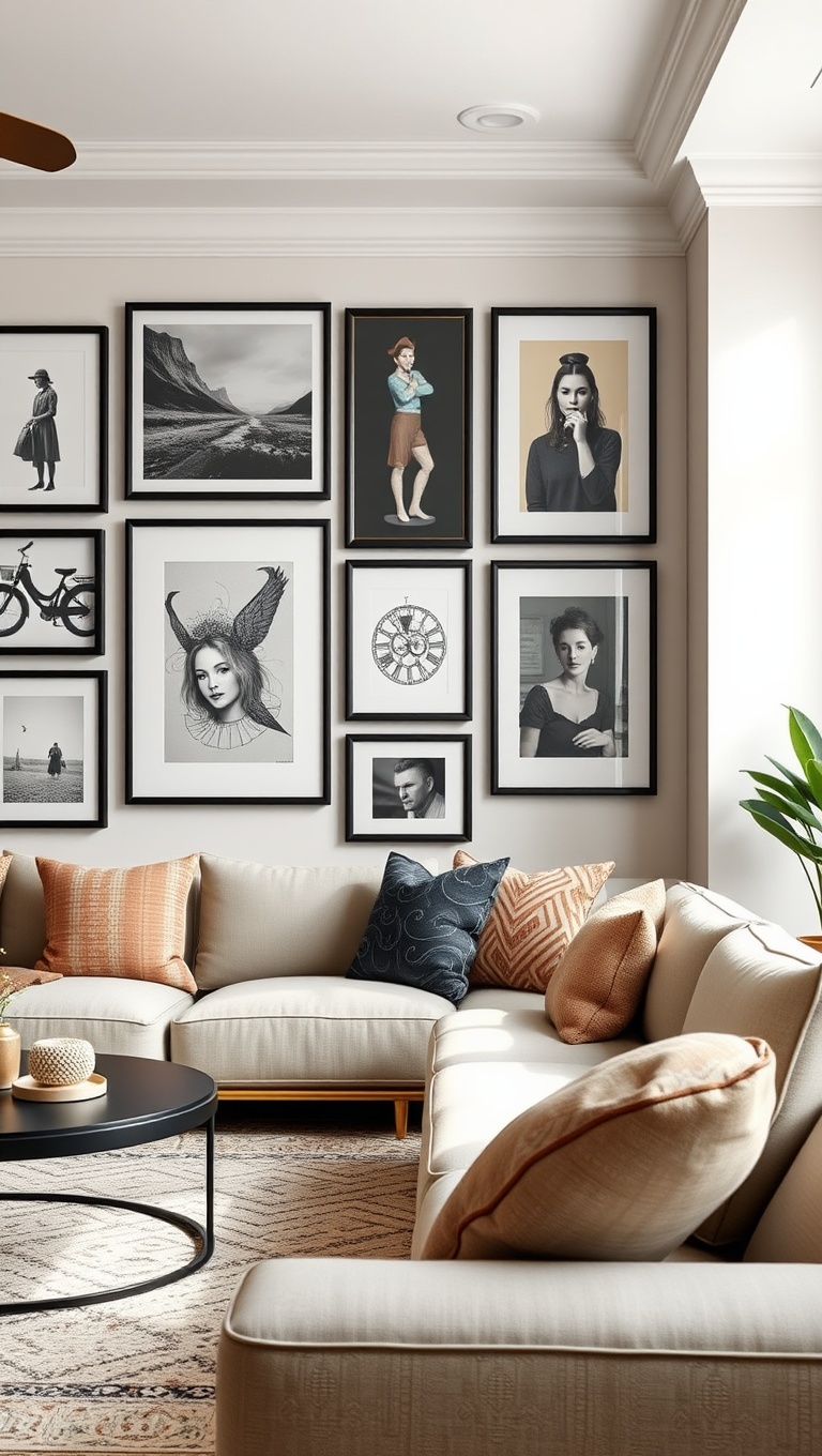 20 Fun Ideas to Create an Eclectic Gallery Wall in Your Living Room - Create a Themed Collection