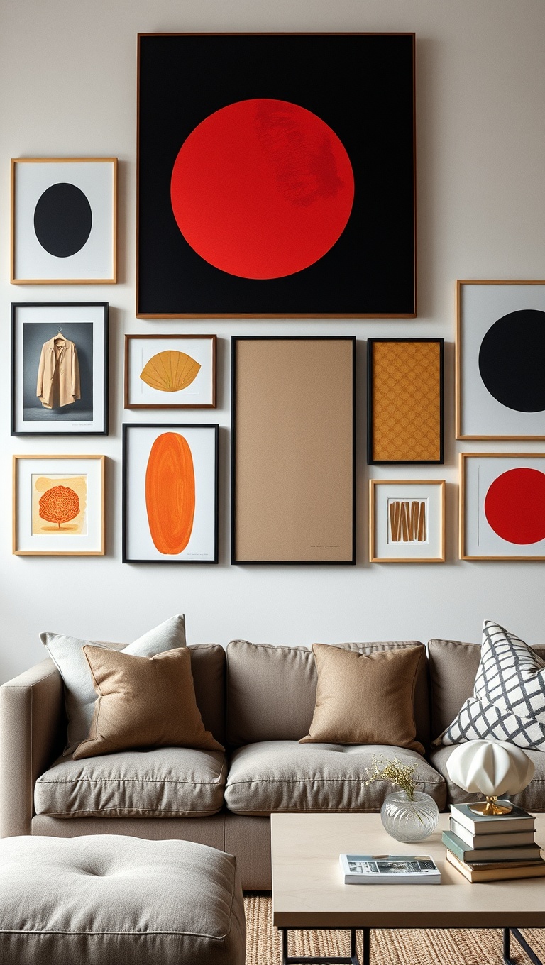 20 Fun Ideas to Create an Eclectic Gallery Wall in Your Living Room - Experiment with Shapes