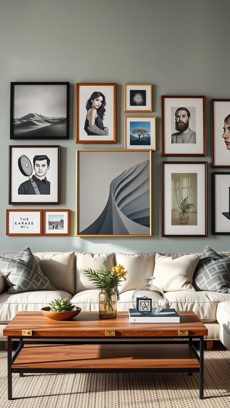 20 Fun Ideas to Create an Eclectic Gallery Wall in Your Living Room - Utilize Different Sizes