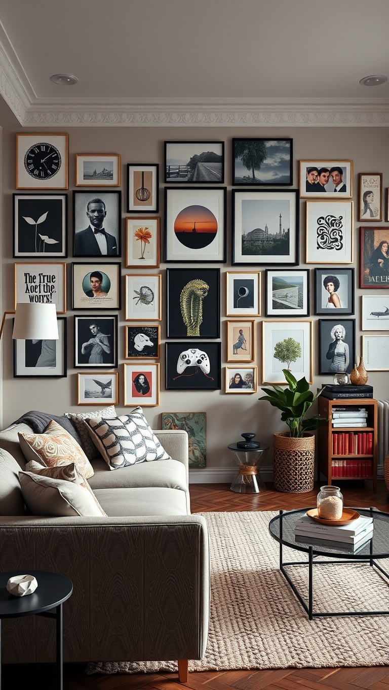 20 Fun Ideas to Create an Eclectic Gallery Wall in Your Living Room - Use Wall Decals