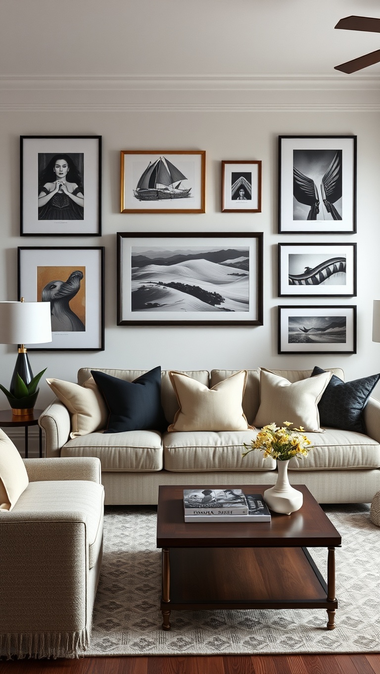 25 Stunning Ideas to Transform Your Transitional Living Room - 8. Gallery Walls: Express Your Unique Story