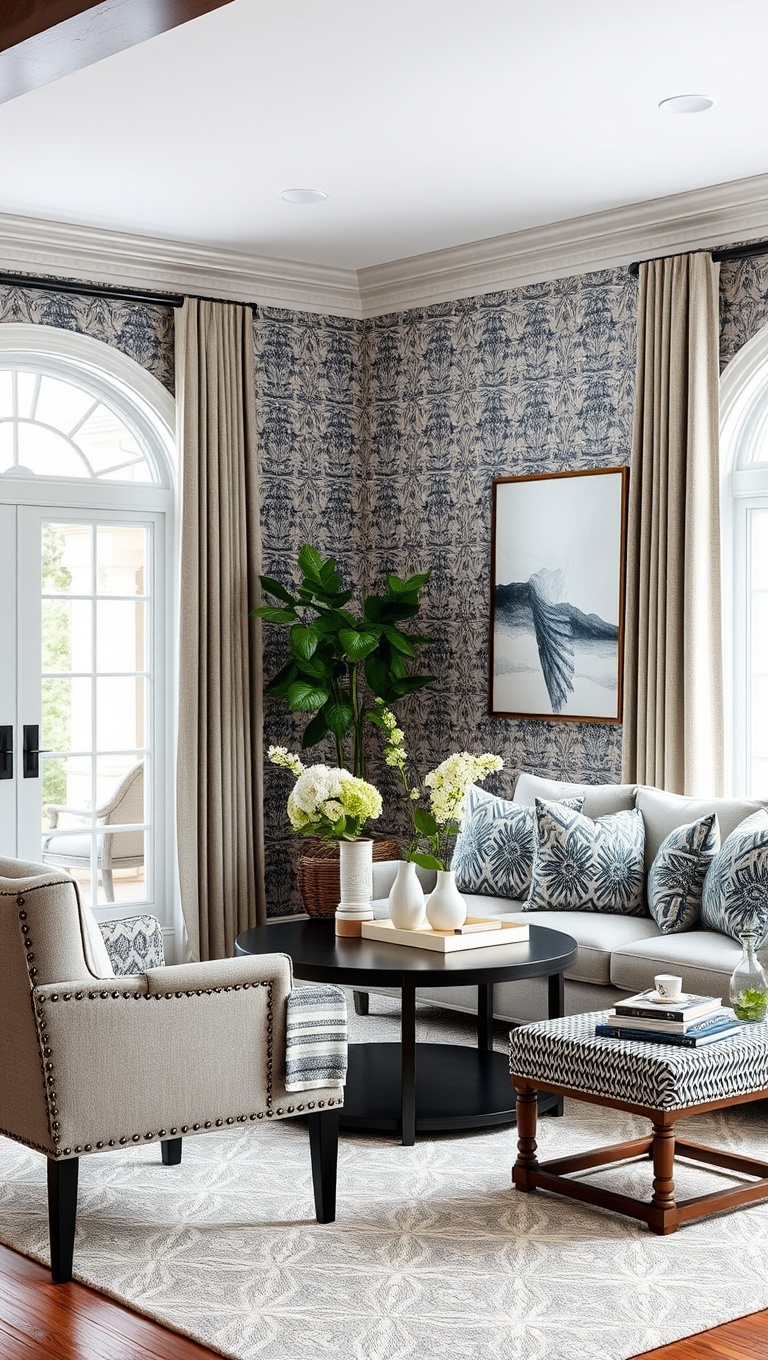 25 Stunning Ideas to Transform Your Transitional Living Room - 9. Classic Patterns Reimagined