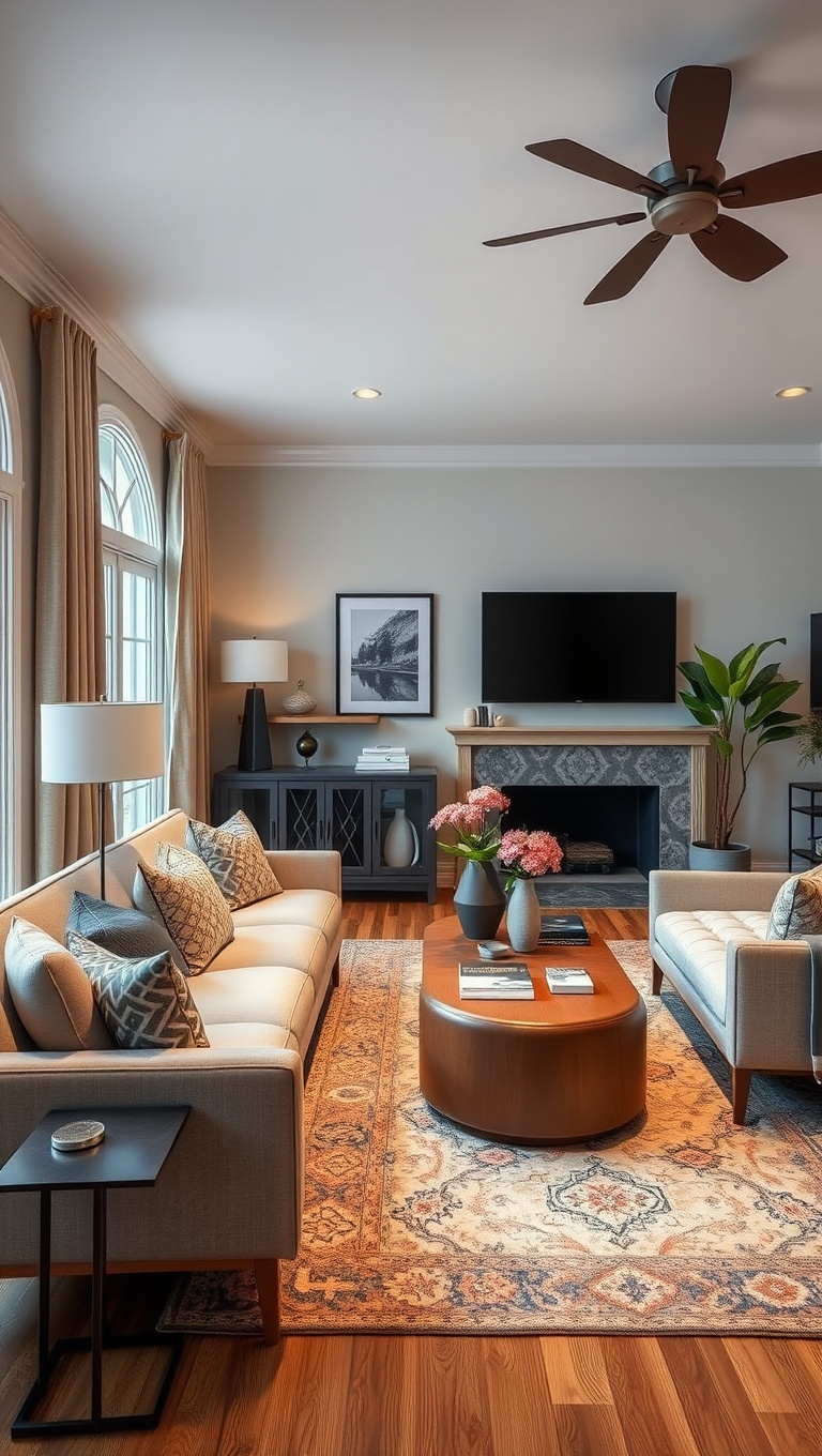 25 Stunning Ideas to Transform Your Transitional Living Room - 7. Define Areas with Stylish Rugs