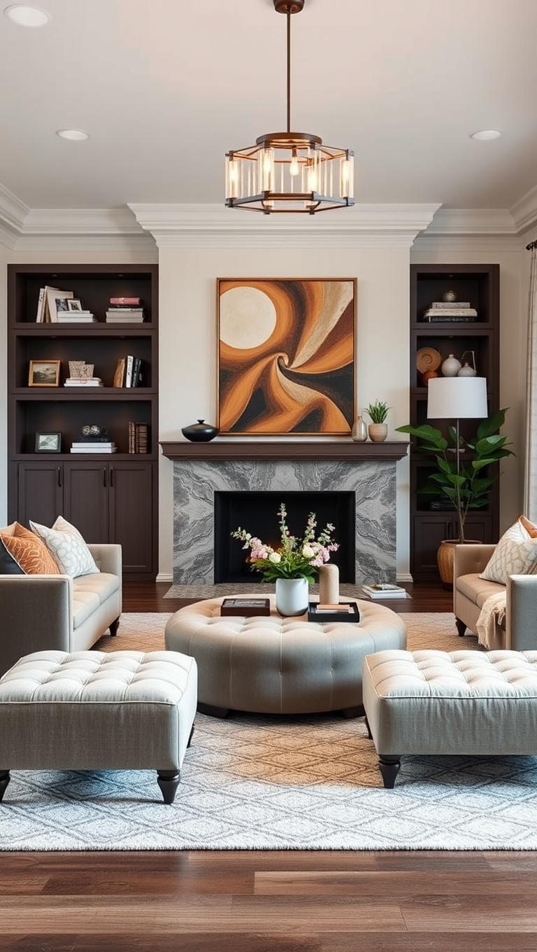 25 Stunning Ideas to Transform Your Transitional Living Room - 14. Ottomans: Stylish, Functional, and Versatile