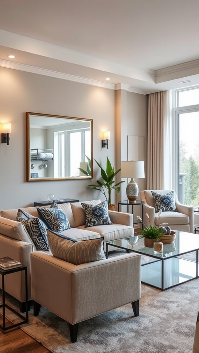 25 Stunning Ideas to Transform Your Transitional Living Room - 12. Mirrors: Amplify Light and Space