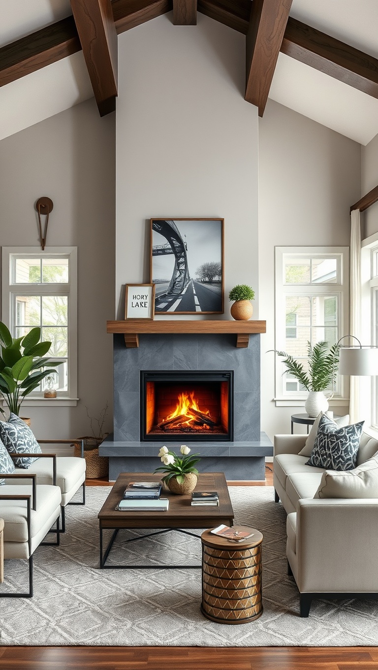 25 Stunning Ideas to Transform Your Transitional Living Room - 23. Fireplace: The Heart of Cozy Living