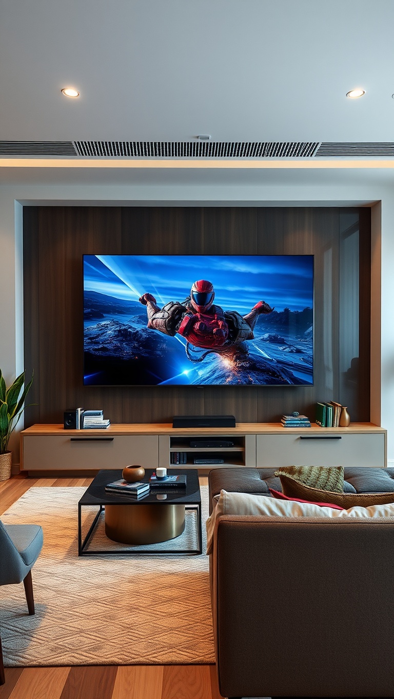 25 High-Tech Living Room Ideas to Elevate Your Space - 2. Design a Sleek Media Wall with Concealed Technology