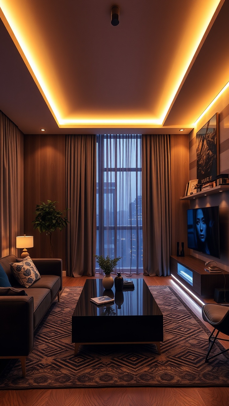 25 High-Tech Living Room Ideas to Elevate Your Space - 10. Add Vibrant Ambiance with LED Strip Lighting