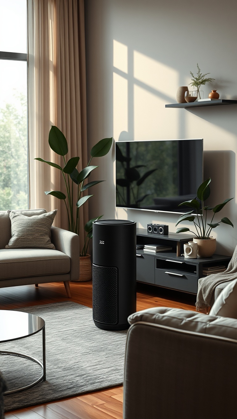 25 High-Tech Living Room Ideas to Elevate Your Space - 22. Improve Air Quality with a Smart Purifier