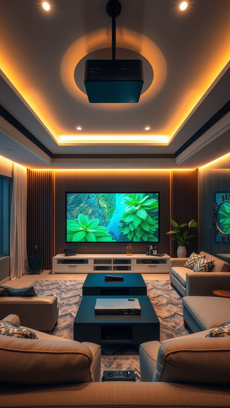 25 High-Tech Living Room Ideas to Elevate Your Space - 24. Install a High-Tech Home Theater Projector