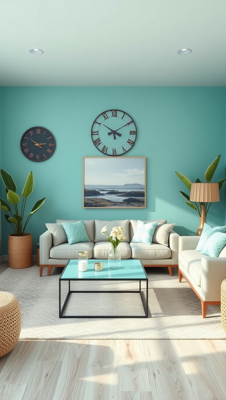 25 Stunning Ideas to Transform Your Living Room with Aqua Colors - 6. Beachy Aqua Decor for a Coastal Feel
