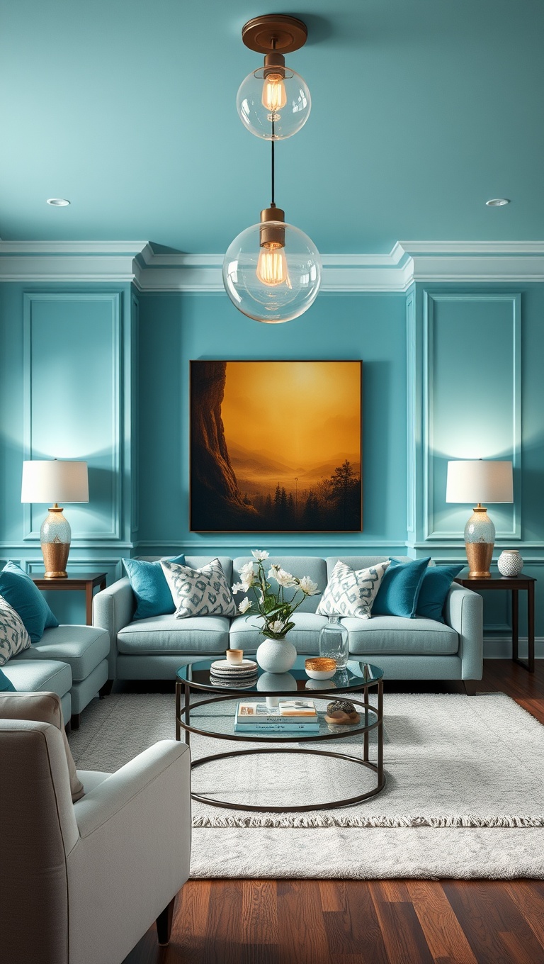 25 Stunning Ideas to Transform Your Living Room with Aqua Colors - 10. Fun Aqua Lighting Fixtures to Brighten Up