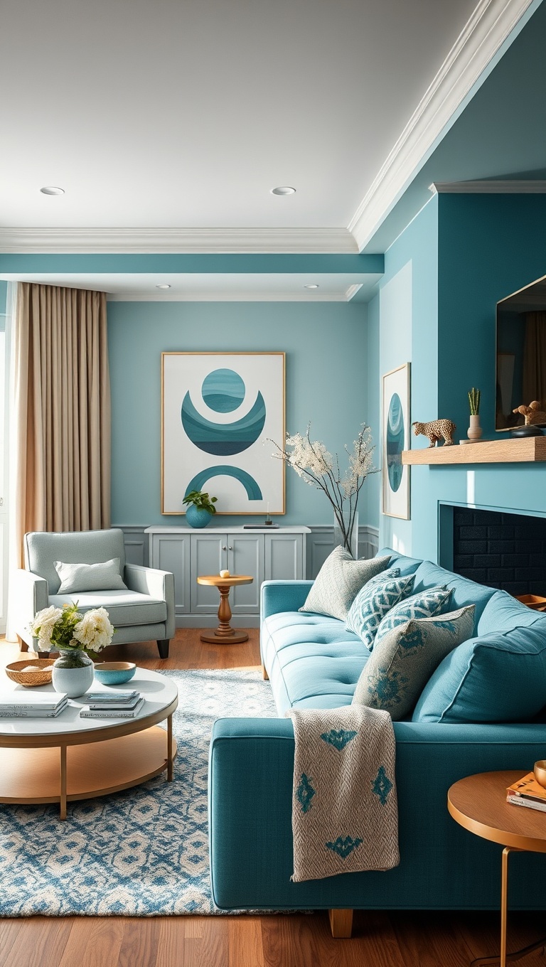 25 Stunning Ideas to Transform Your Living Room with Aqua Colors - 9. Mixing Aqua with Neutrals for Balance