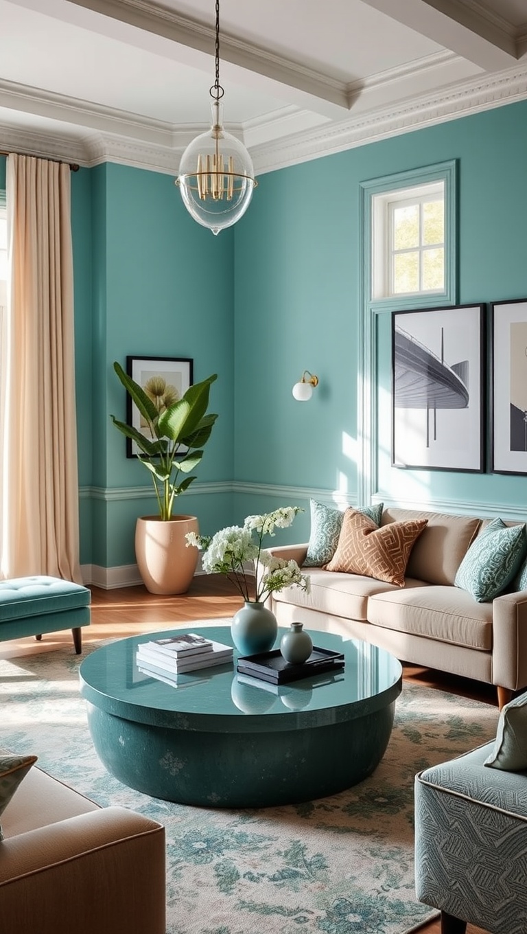 25 Stunning Ideas to Transform Your Living Room with Aqua Colors - 8. Aqua Coffee Tables to Anchor the Room