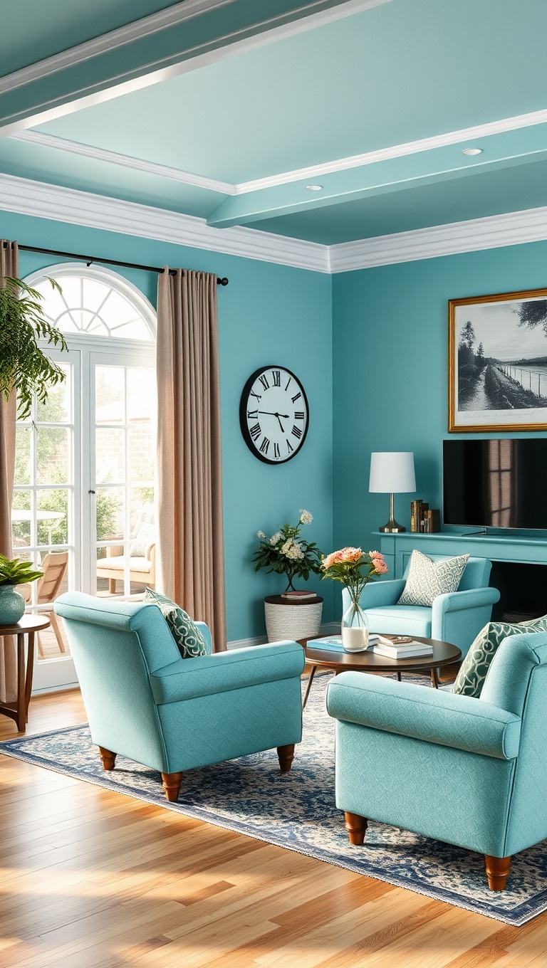 25 Stunning Ideas to Transform Your Living Room with Aqua Colors - 19. Vintage Aqua Pieces for a Touch of Nostalgia