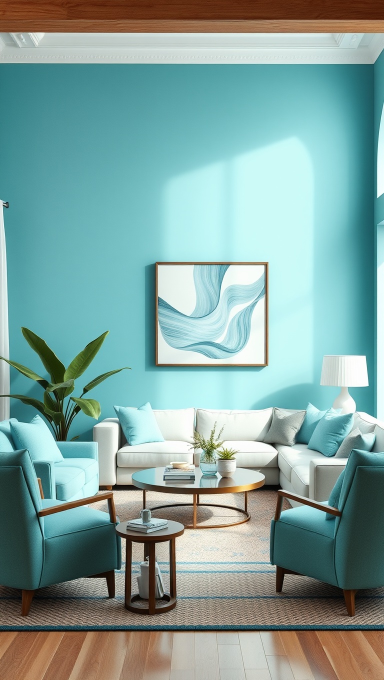 25 Stunning Ideas to Transform Your Living Room with Aqua Colors - 18. Aqua and White Combinations for a Crisp Look