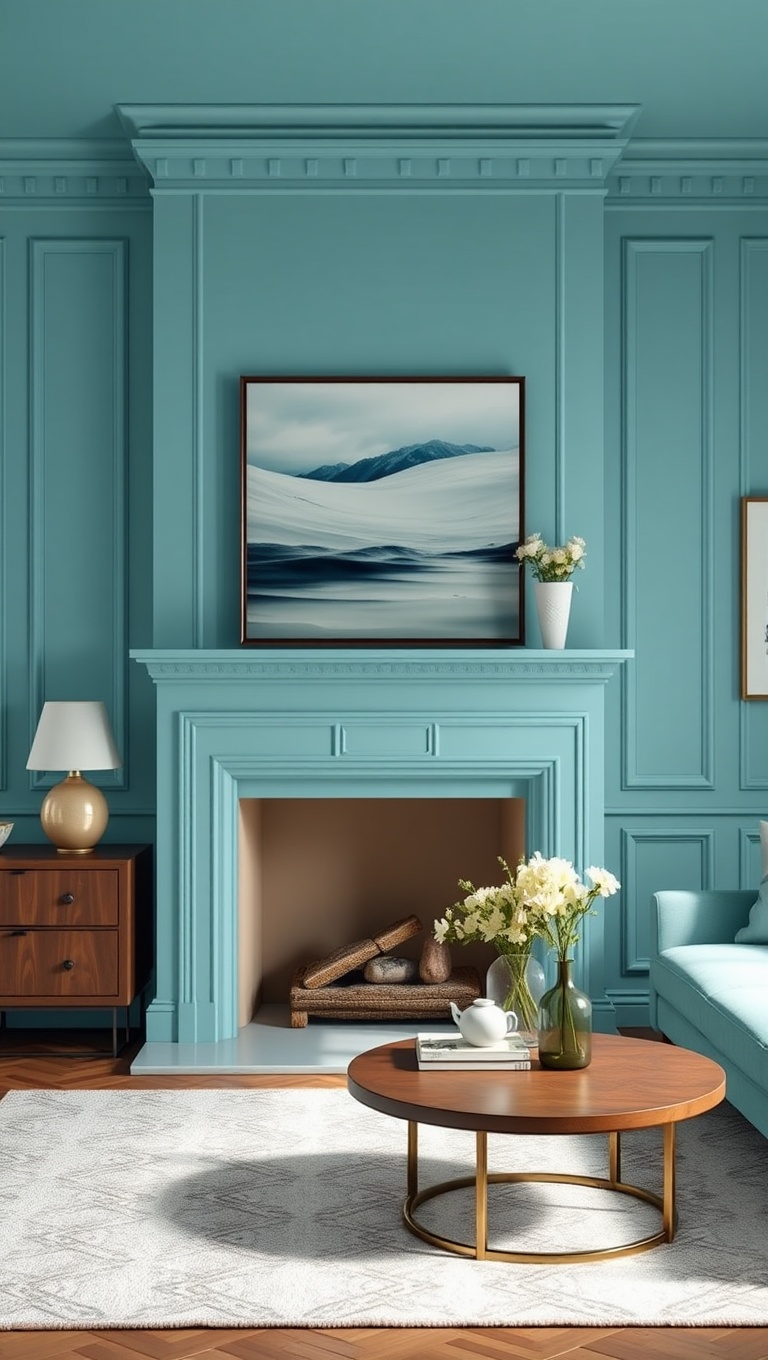 25 Stunning Ideas to Transform Your Living Room with Aqua Colors - 22. Aqua Fireplace Surrounds for a Chic Touch