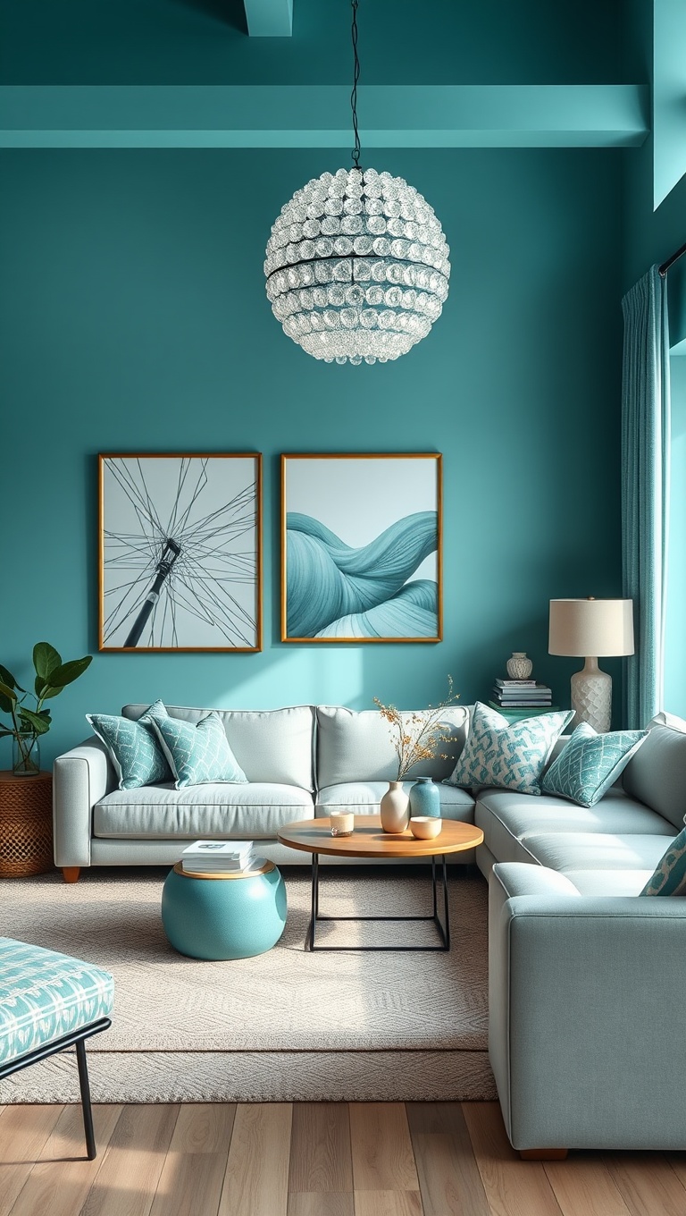 25 Stunning Ideas to Transform Your Living Room with Aqua Colors - 25. Seasonal Aqua Decor to Refresh Your Space