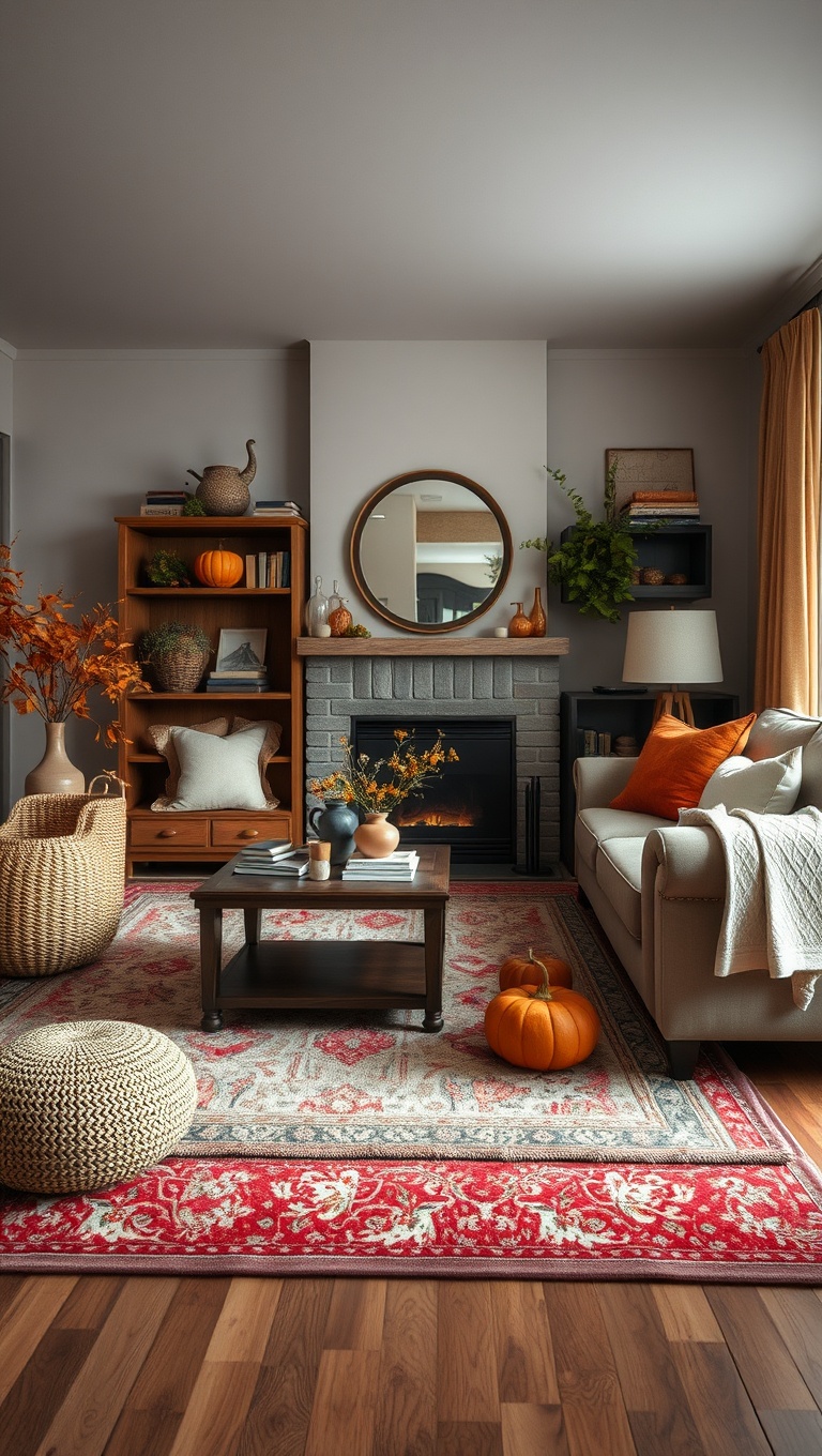 25 Cozy Ideas to Transform Your Living Room for Autumn - 3. Layered Rugs for Warmth