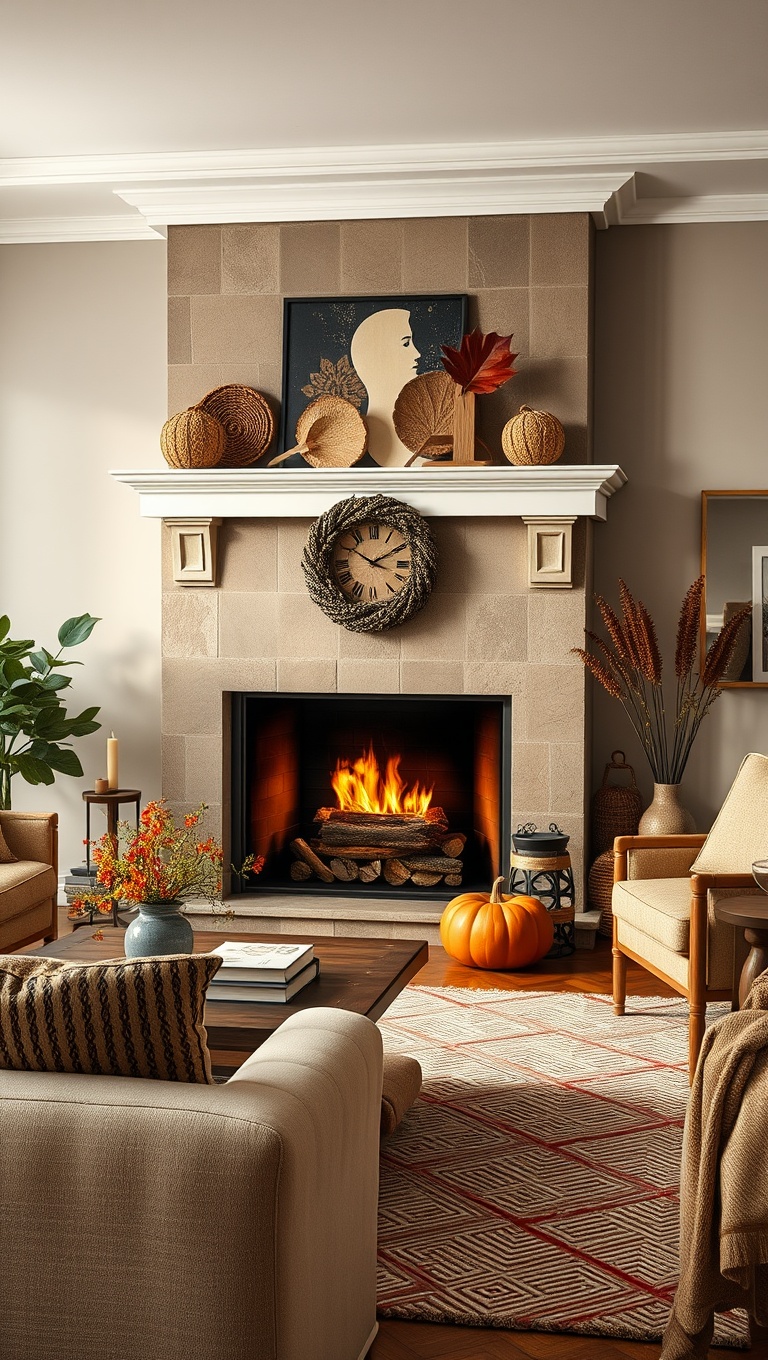 25 Cozy Ideas to Transform Your Living Room for Autumn - 5. A Statement Fireplace