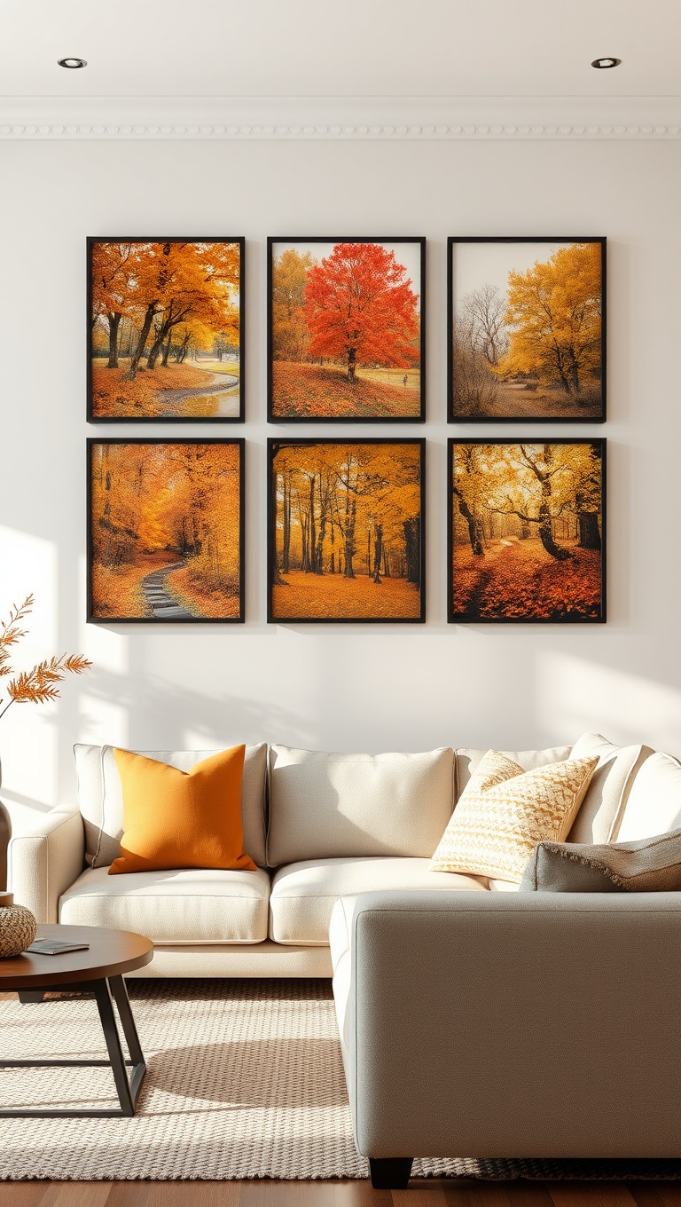 25 Cozy Ideas to Transform Your Living Room for Autumn - 8. Autumn-Themed Wall Art