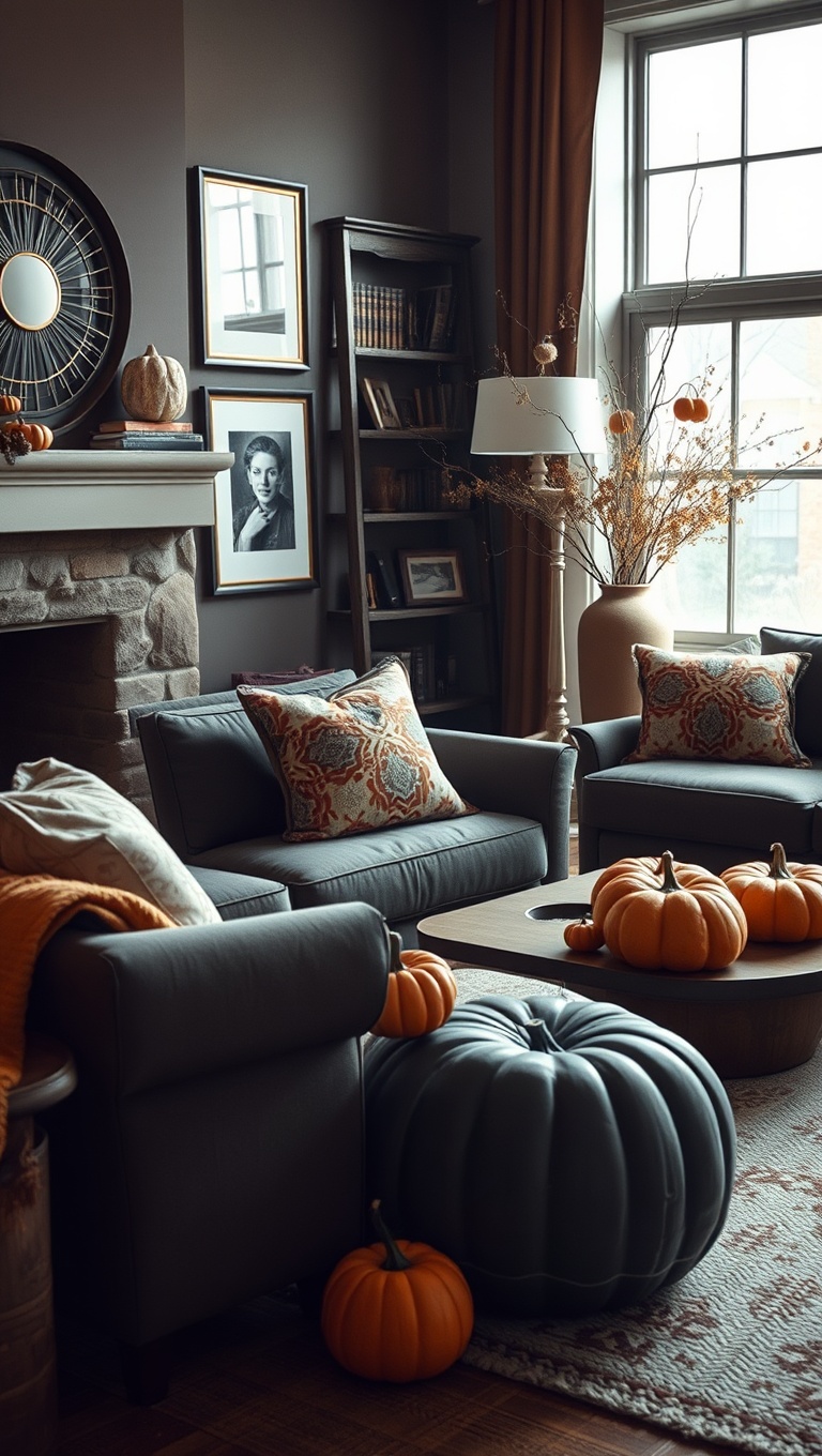 25 Cozy Ideas to Transform Your Living Room for Autumn - 4. Pumpkin Accents Everywhere