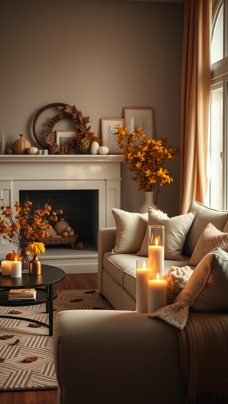 25 Cozy Ideas to Transform Your Living Room for Autumn - 6. Soft Lighting with Candles