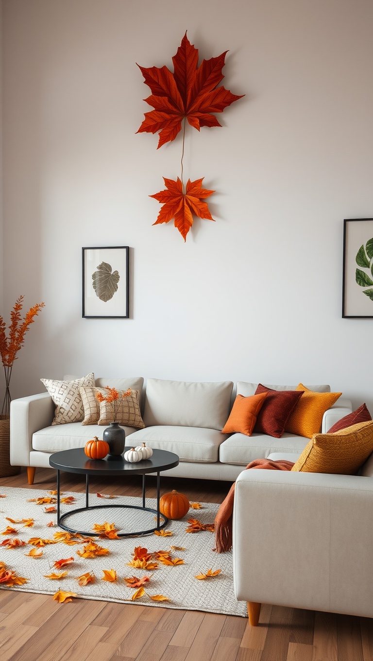25 Cozy Ideas to Transform Your Living Room for Autumn - 12. Maple Leaf Decor