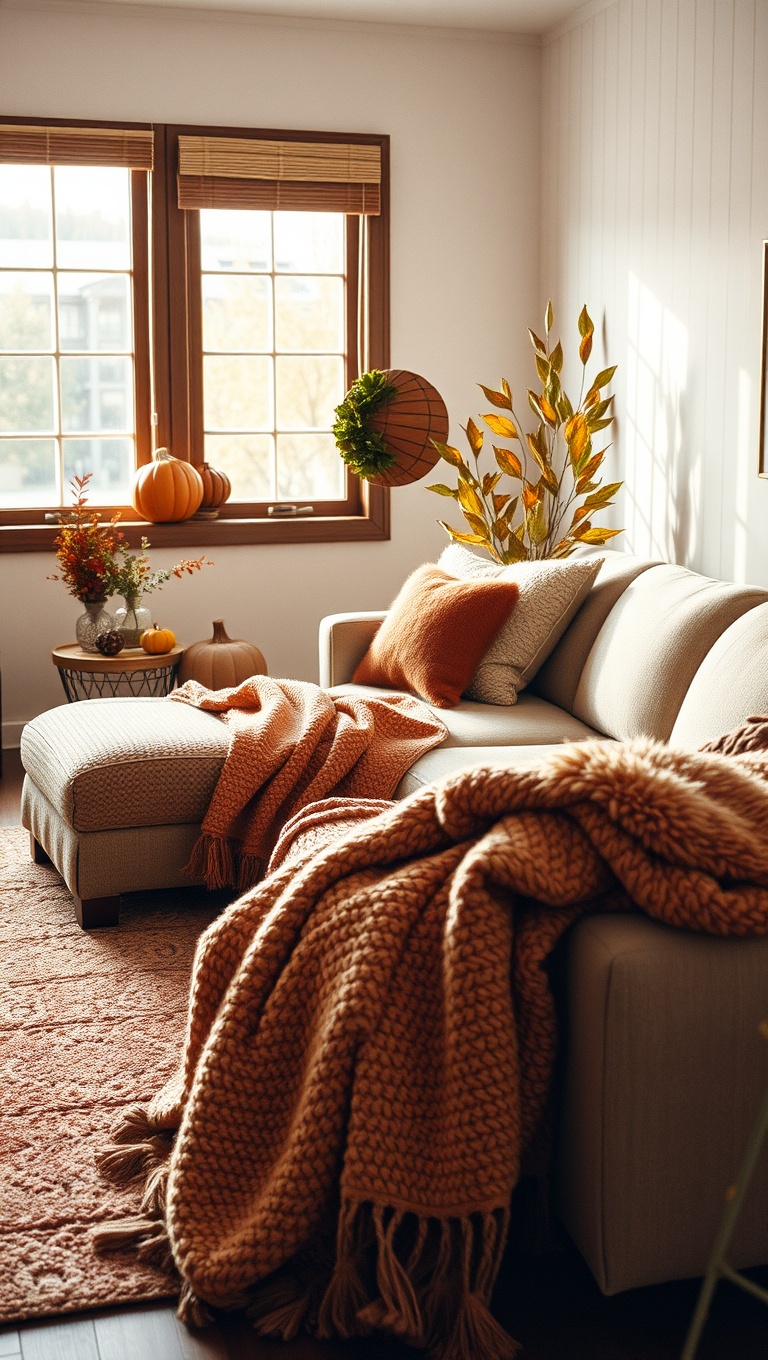 25 Cozy Ideas to Transform Your Living Room for Autumn - 9. Plush Throw Blankets