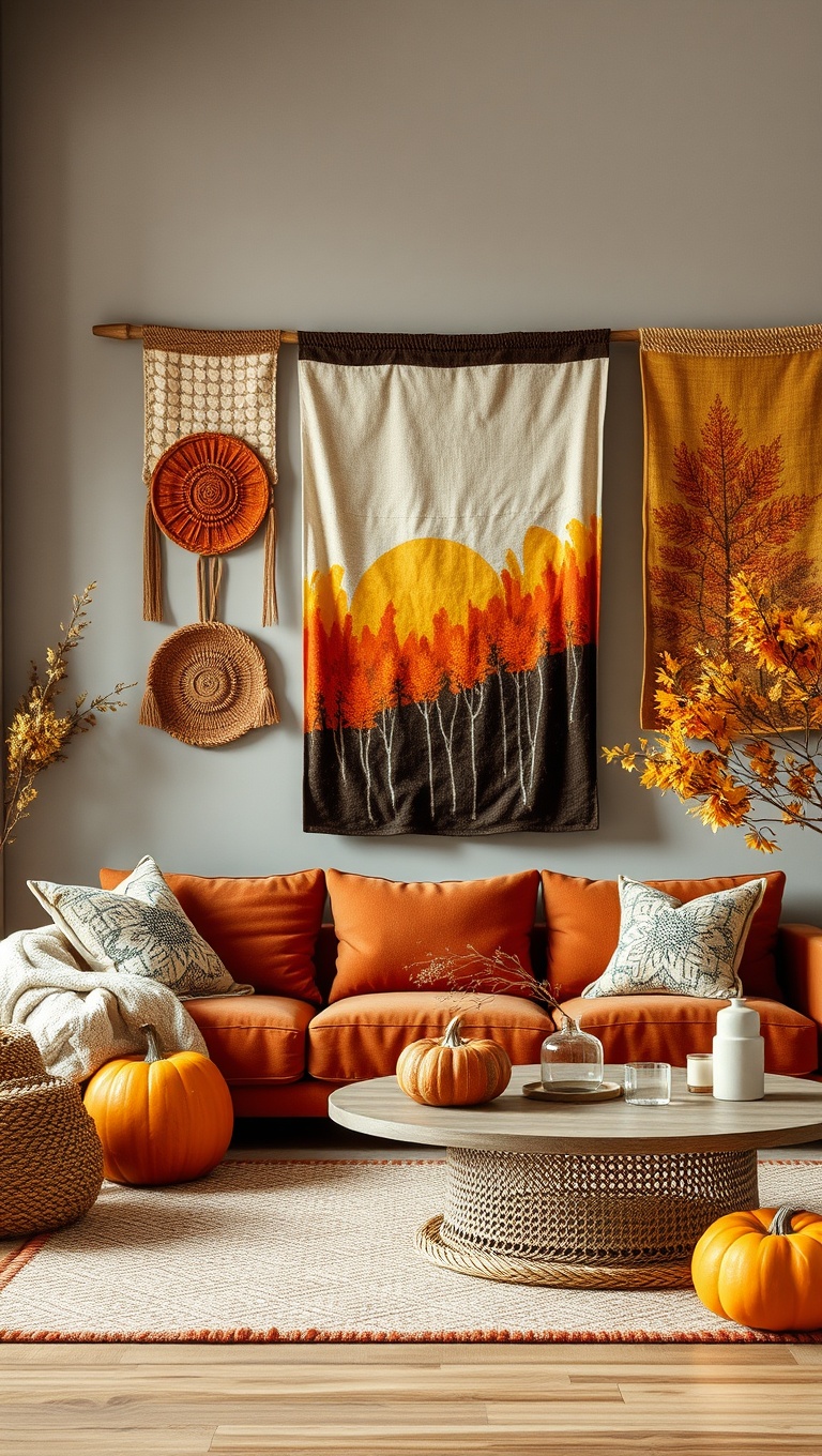 25 Cozy Ideas to Transform Your Living Room for Autumn - 21. Textured Wall Hangings