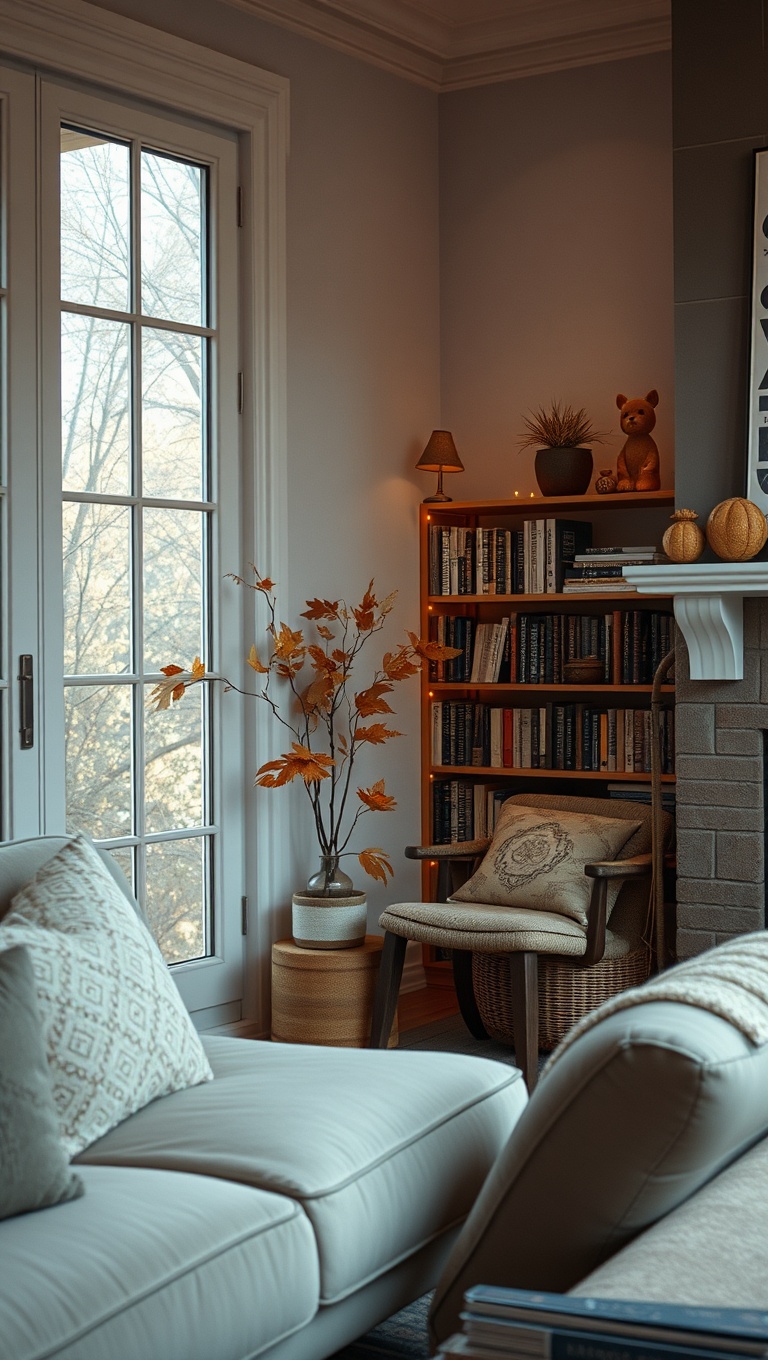 25 Cozy Ideas to Transform Your Living Room for Autumn - 24. A Reading Corner with Books
