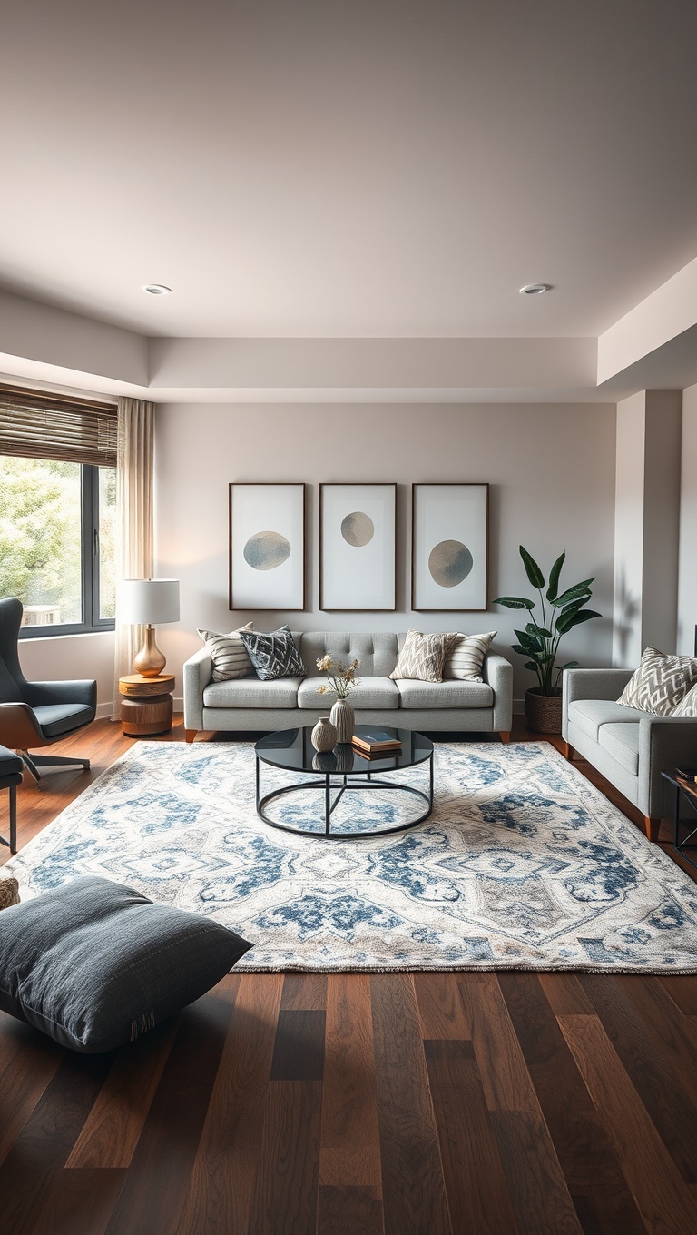 25 Fabulous Ideas to Transform Your Big Living Room into a Dream Space - 5. Place a Large Area Rug