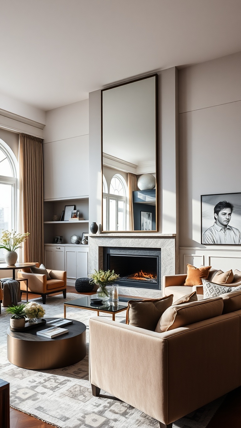 25 Fabulous Ideas to Transform Your Big Living Room into a Dream Space - 15. Use Mirrors to Open Up the Space