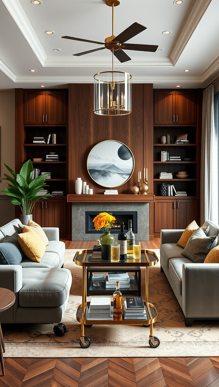 25 Fabulous Ideas to Transform Your Big Living Room into a Dream Space - 13. Incorporate a Bar Cart for Entertaining