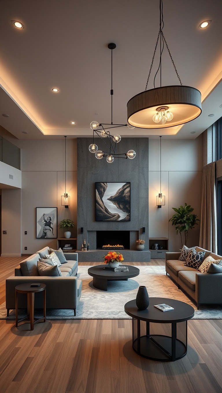 25 Fabulous Ideas to Transform Your Big Living Room into a Dream Space - 18. Choose Statement Lighting Fixtures