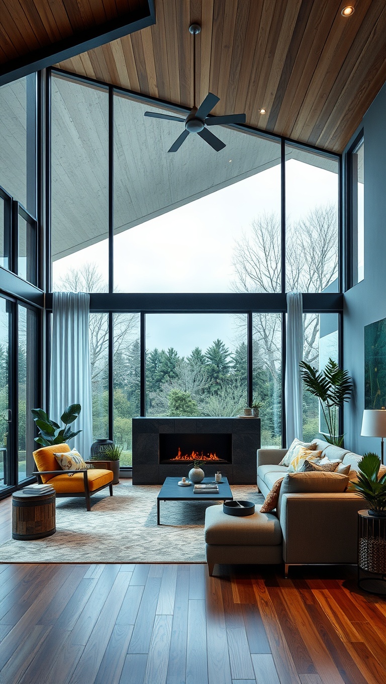 25 Fabulous Ideas to Transform Your Big Living Room into a Dream Space - 24. Add Outdoor Elements with Big Windows