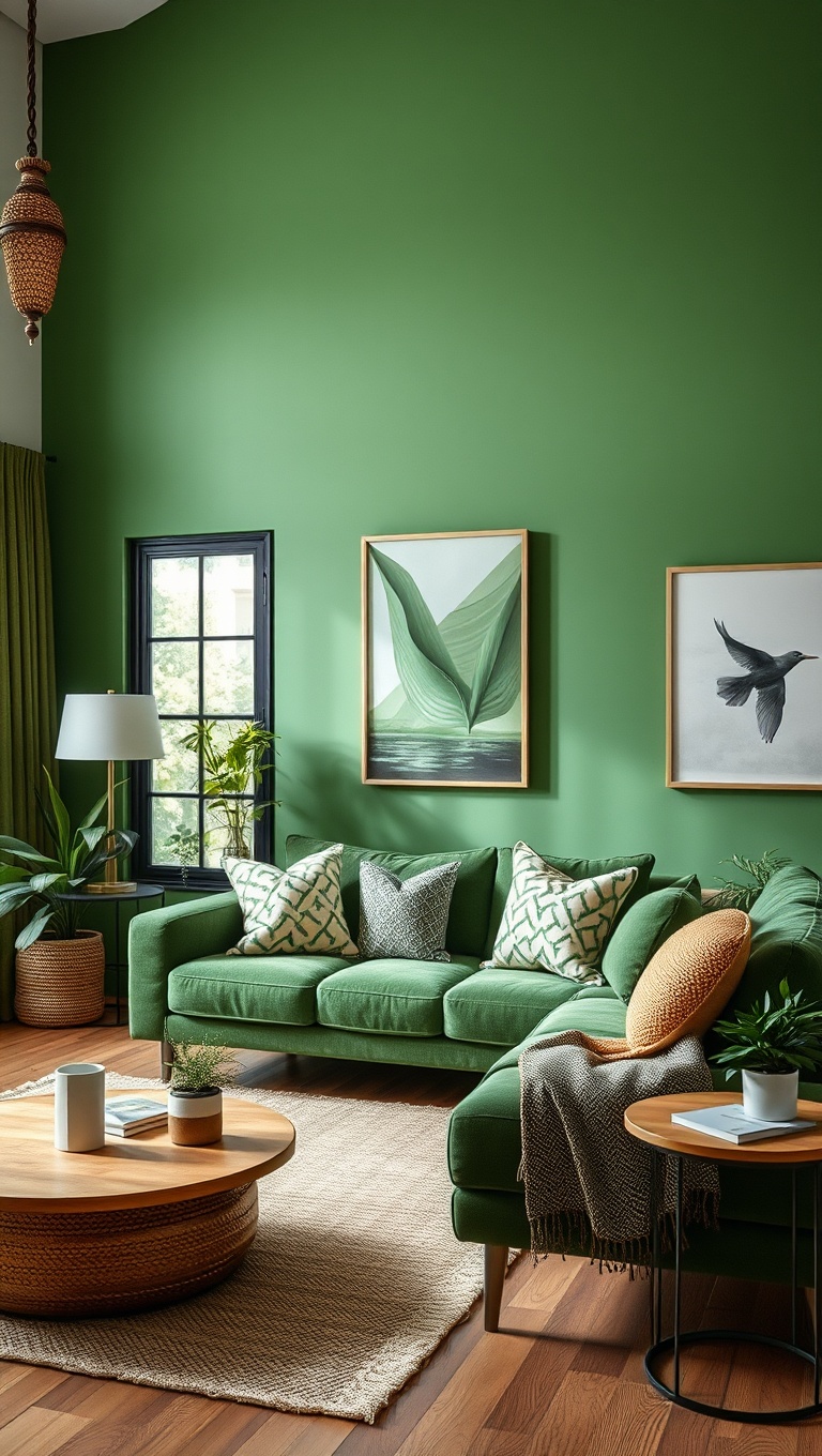 Layering Textures in Green Living Room