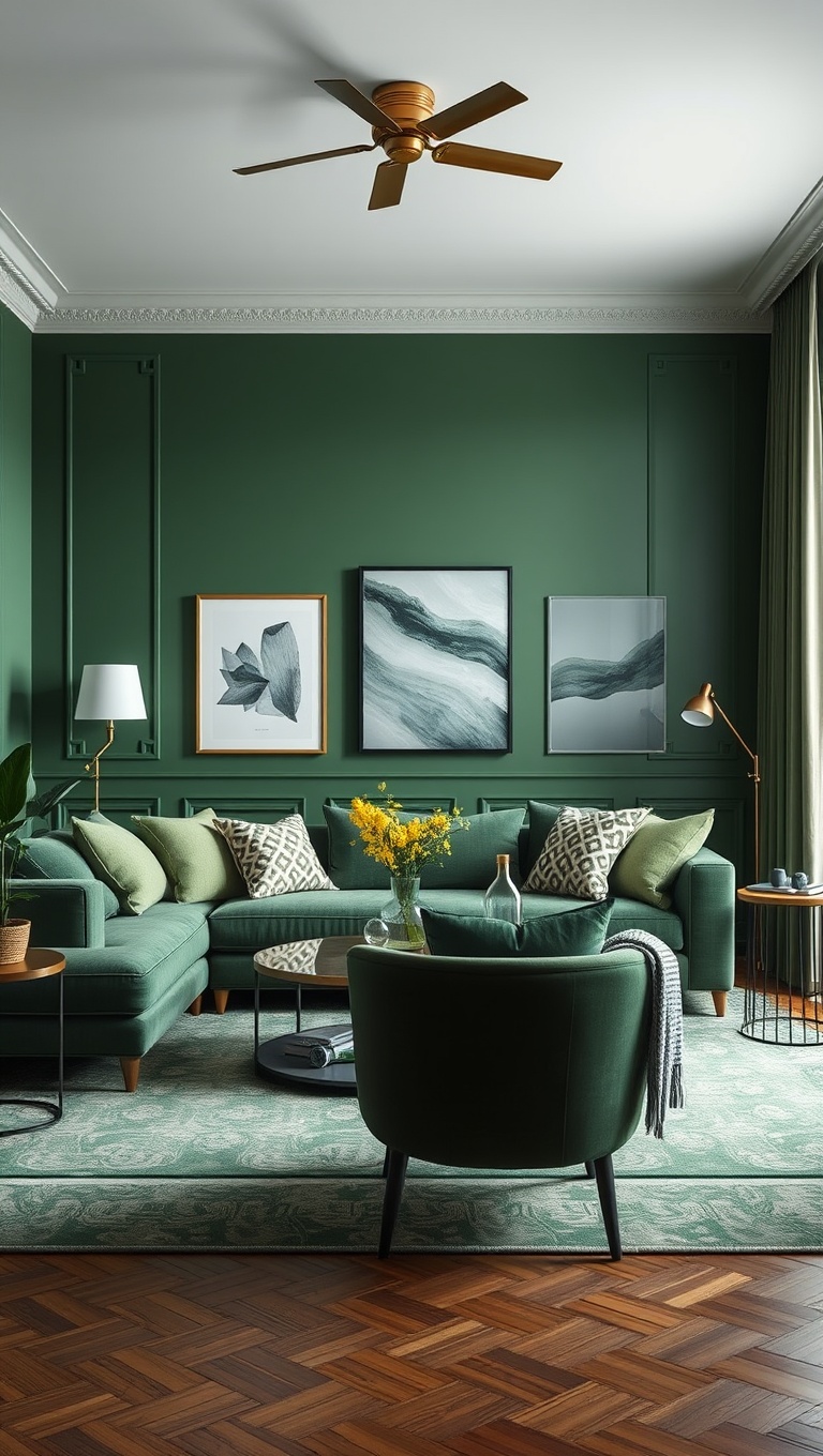 Glass Decor in Green Living Room