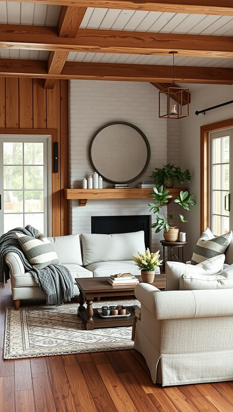 25 Charming Ideas for Your Dream Farmhouse Living Room - 4. Layer Textures with Throws and Pillows