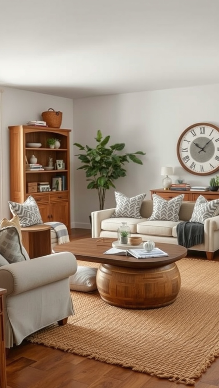 25 Charming Ideas for Your Dream Farmhouse Living Room - 15. Feature a Woven Area Rug