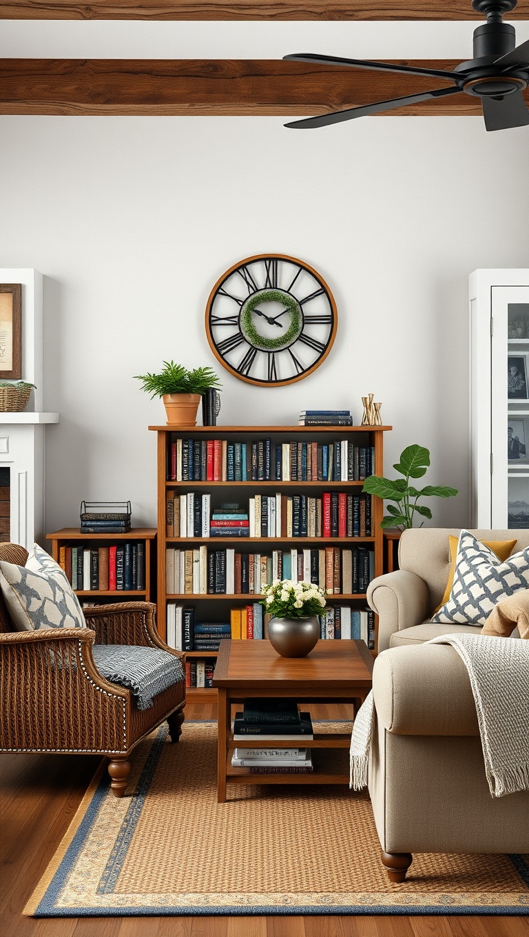 25 Charming Ideas for Your Dream Farmhouse Living Room - 22. Showcase Your Collection of Books