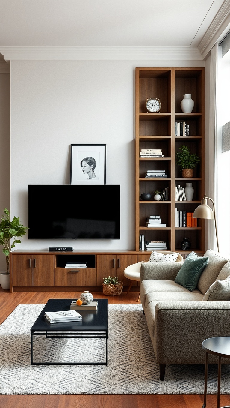 25 Bright Ideas to Create an Airy Living Room - Built-In Shelving