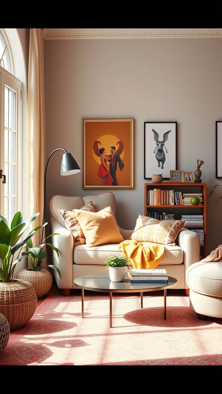 25 Dazzling Ideas to Brighten Up Your Living Room - 15. Create a Cozy Reading Nook with Bright Textiles