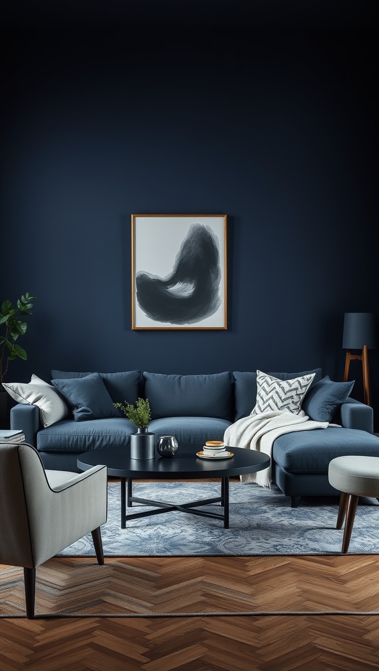 25 Stunning Ideas to Transform Your Living Room into a Dark Oasis - 2. Embrace Deep Navy Blue