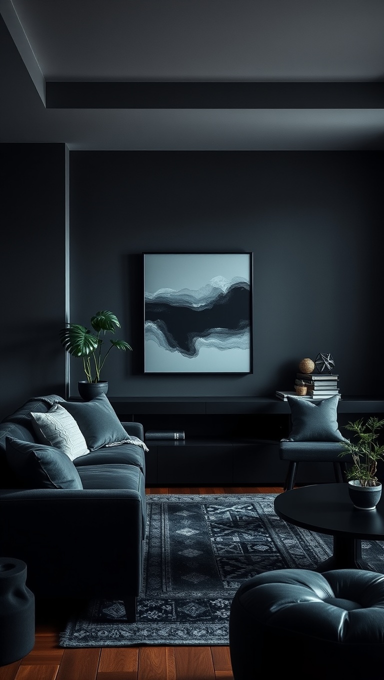 25 Stunning Ideas to Transform Your Living Room into a Dark Oasis - 3. Layer with Dark Textiles