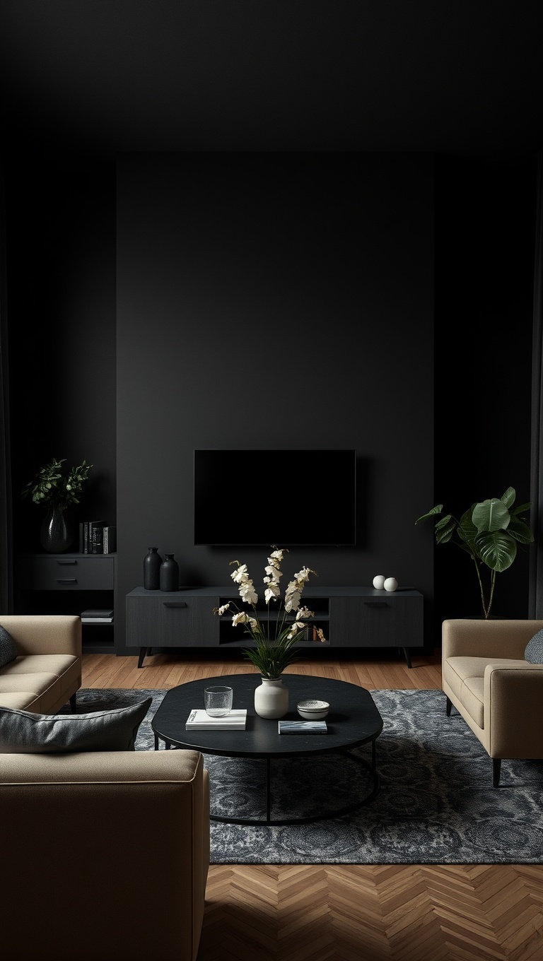 25 Stunning Ideas to Transform Your Living Room into a Dark Oasis - 7. Create Contrast with Light Furniture